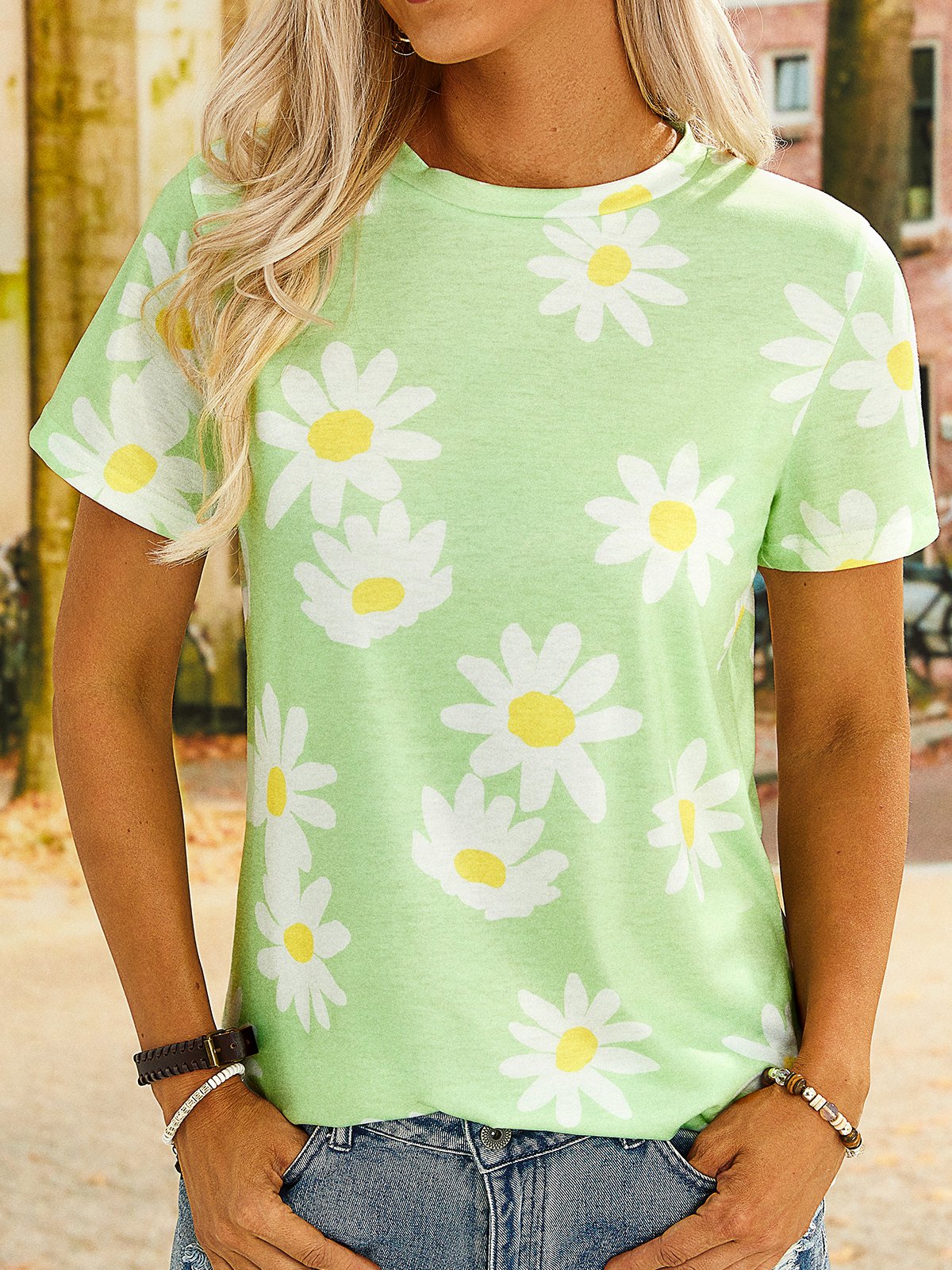 Floral-print Resort Short Sleeve Crew Neck T-shirt
