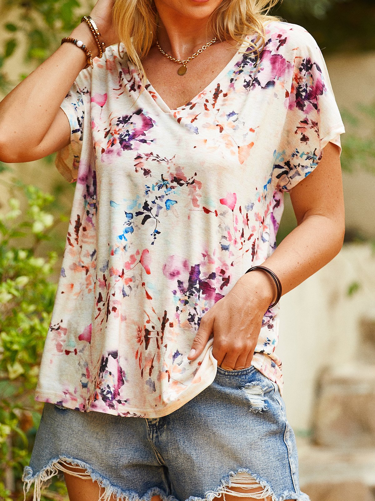 V Neck Casual Loose T-Shirt