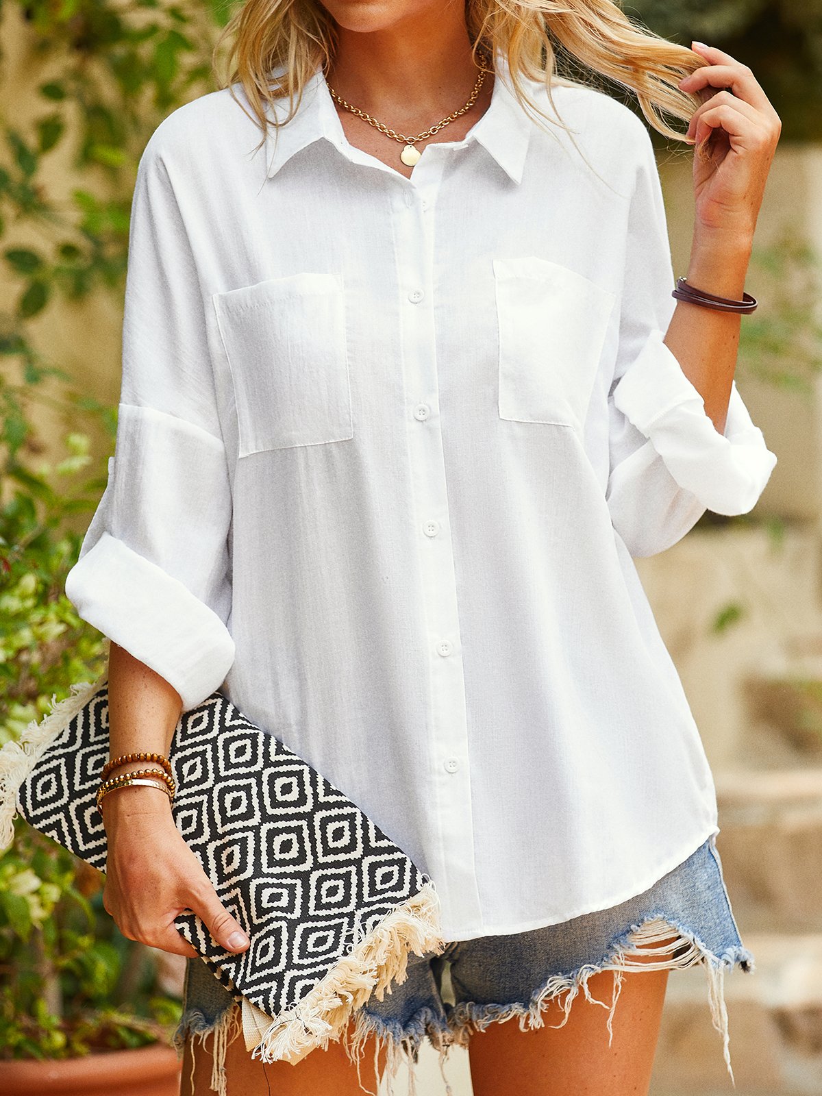 Casual Solid Loosen Long Sleeve Blouse