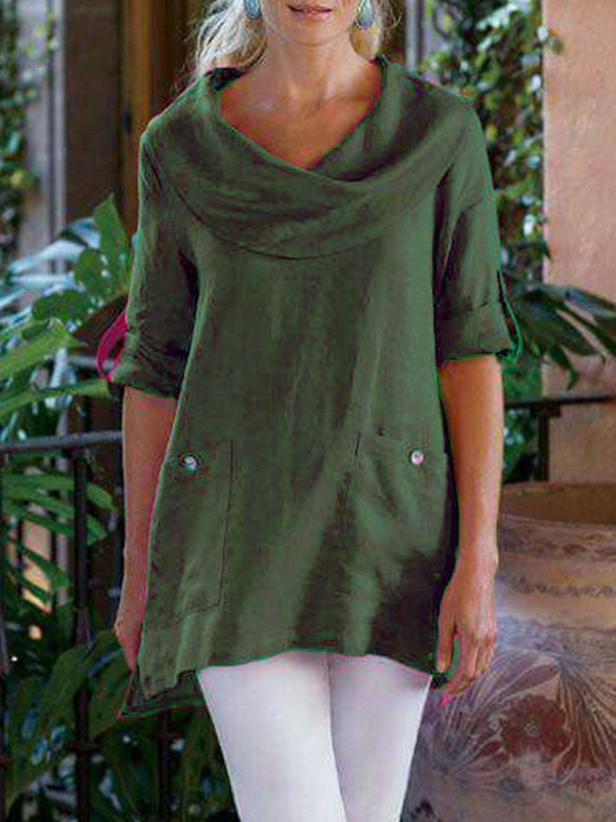 Pockets Casual Solid Causal Top