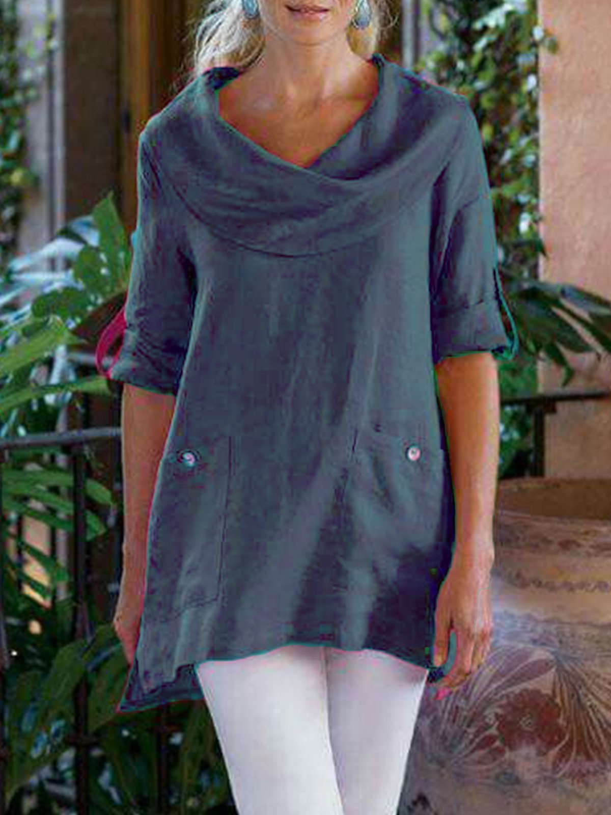 Pockets Casual Solid Causal Top