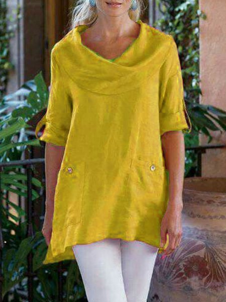 Pockets Casual Solid Causal Top