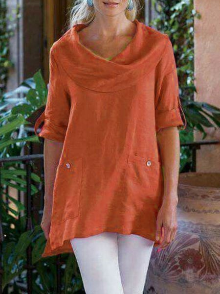 Pockets Casual Solid Causal Top