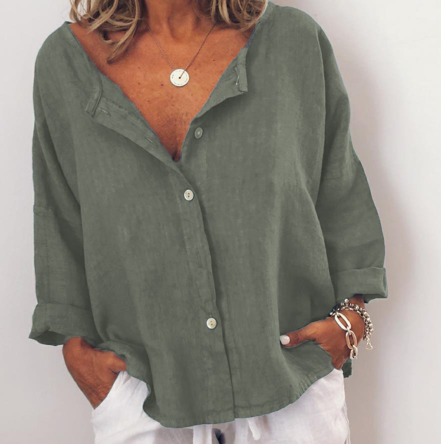 Solid Cotton Blends Blouses