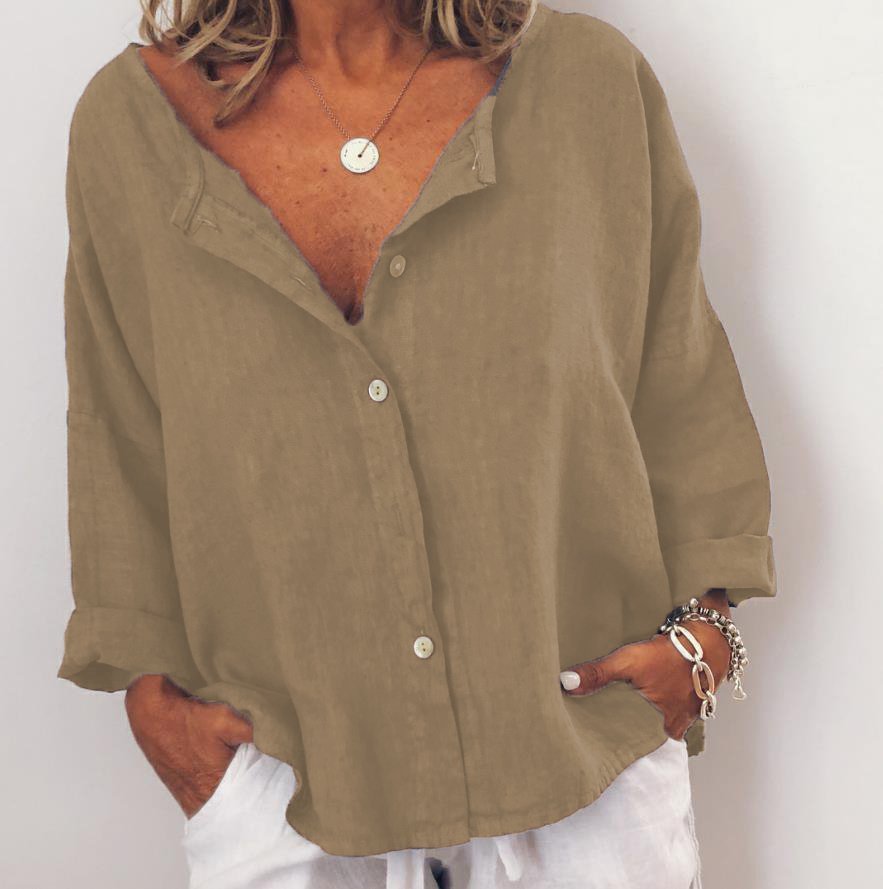 Solid Cotton Blends Blouses