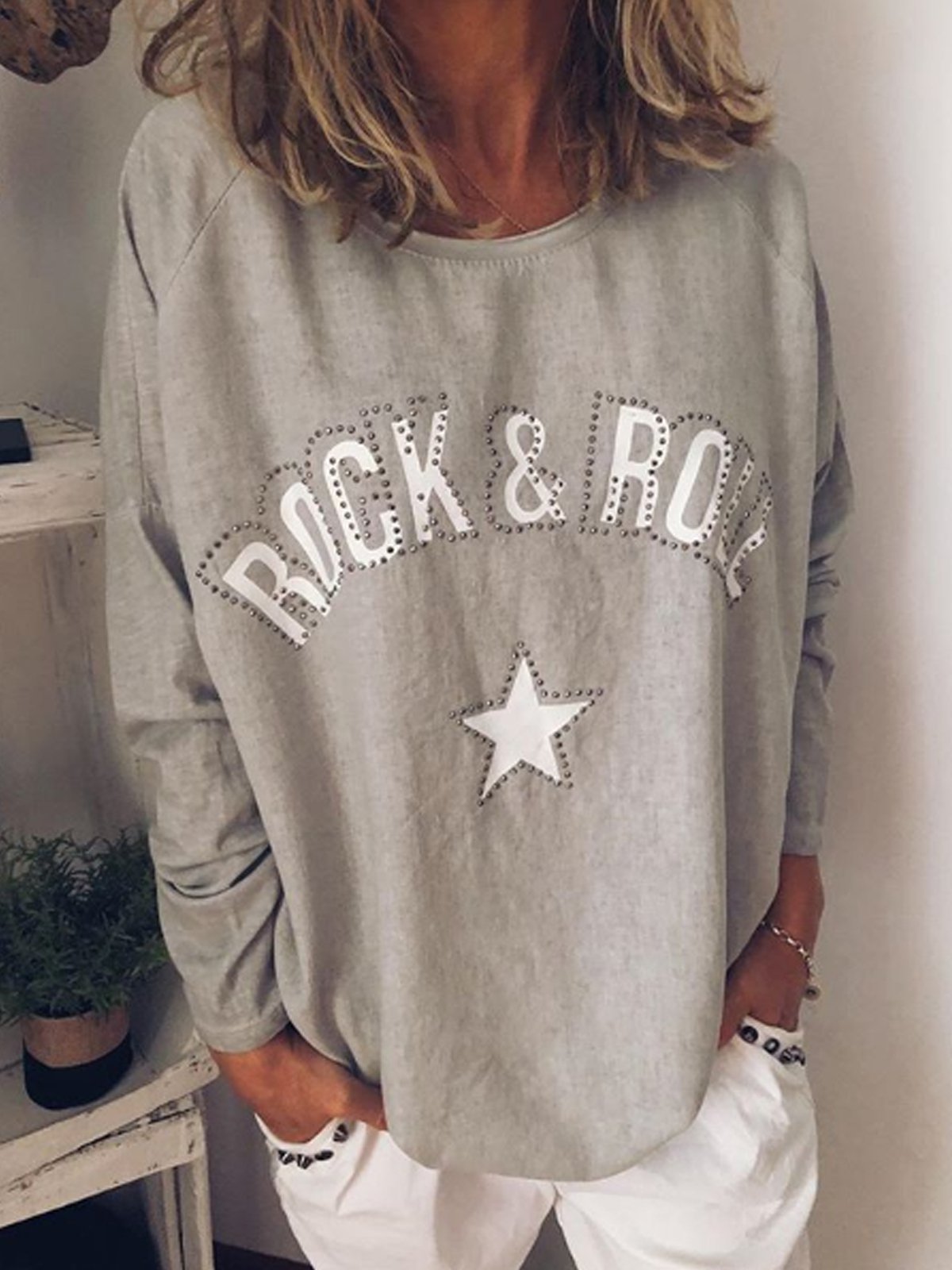 Round Neck Color Block Loosen Top