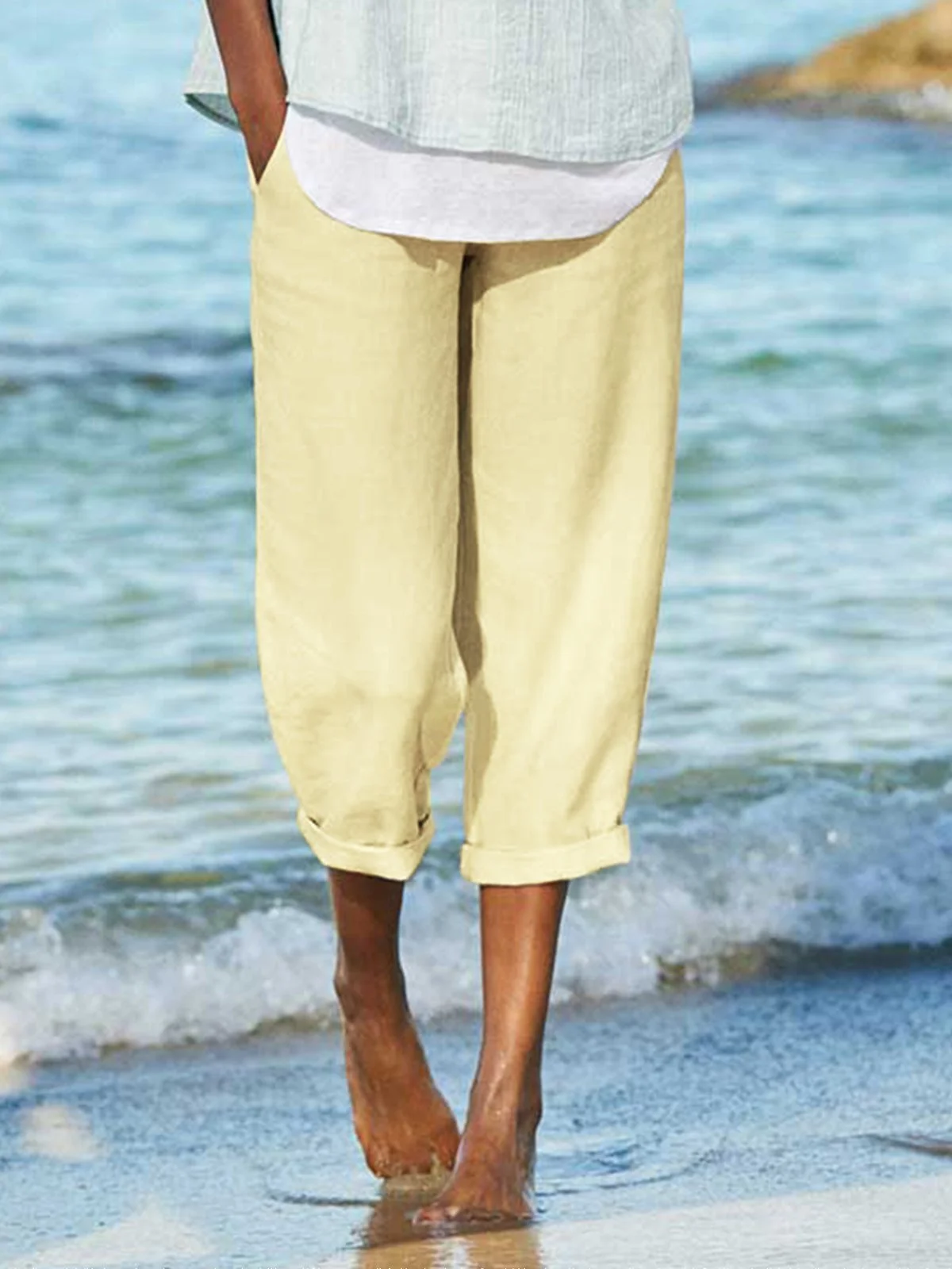 Solid Linen Loosen Linen & Cotton Bottoms