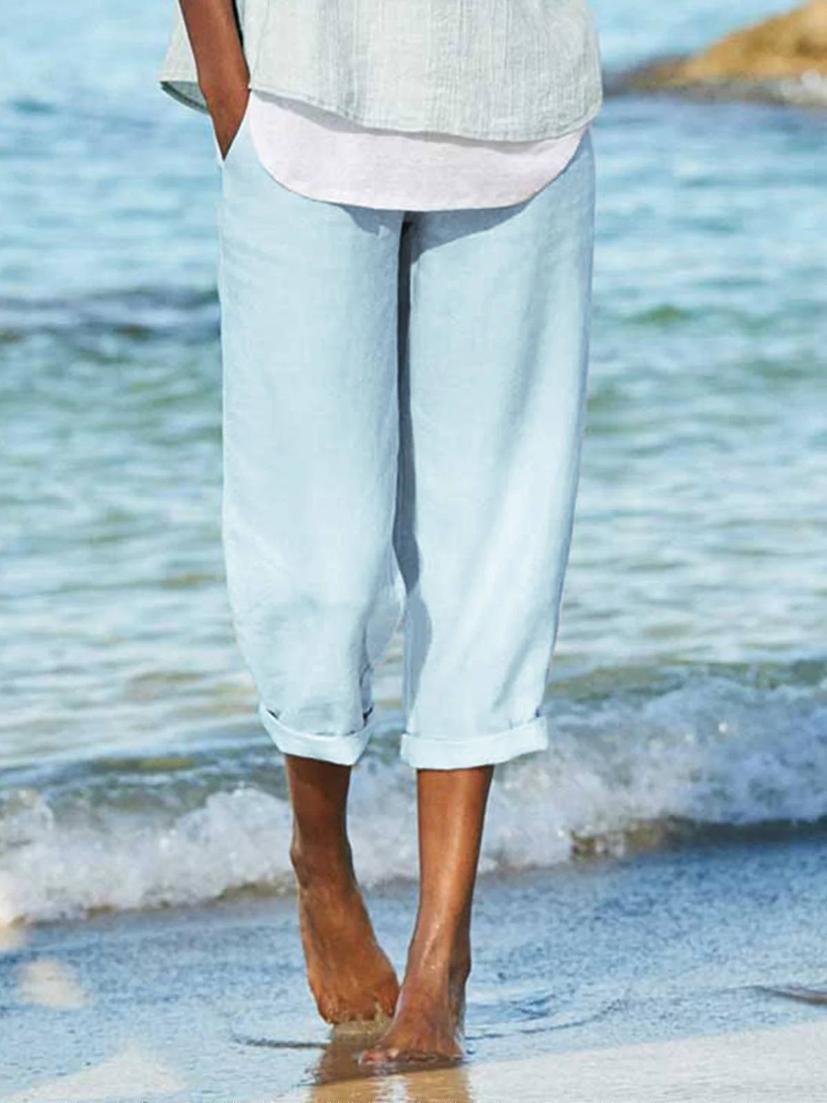 Solid Linen Loosen Linen & Cotton Bottoms