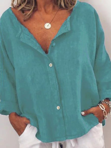 Solid Cotton Blends Blouses