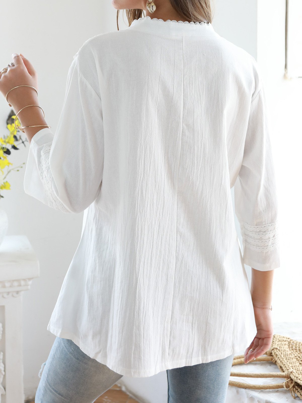 Notched Cotton Vacation Blouses