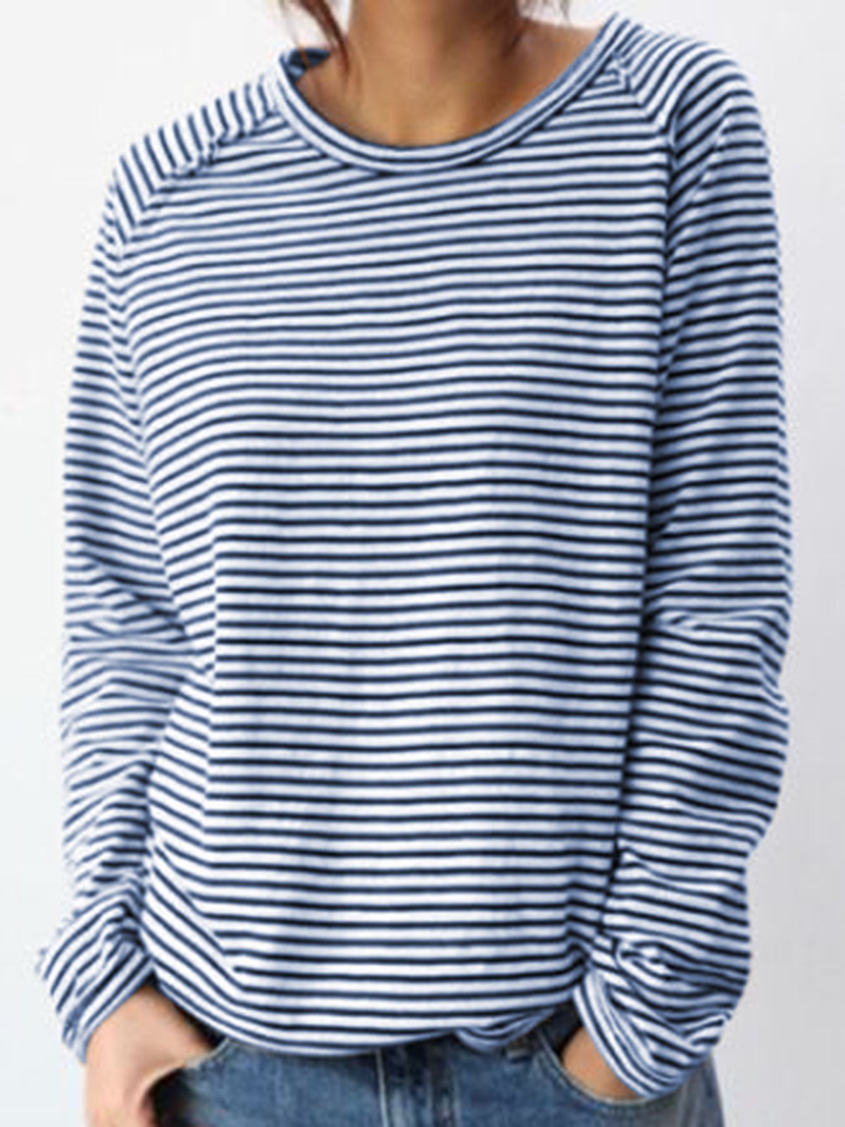 Casual Round Neck Striped Causal Top