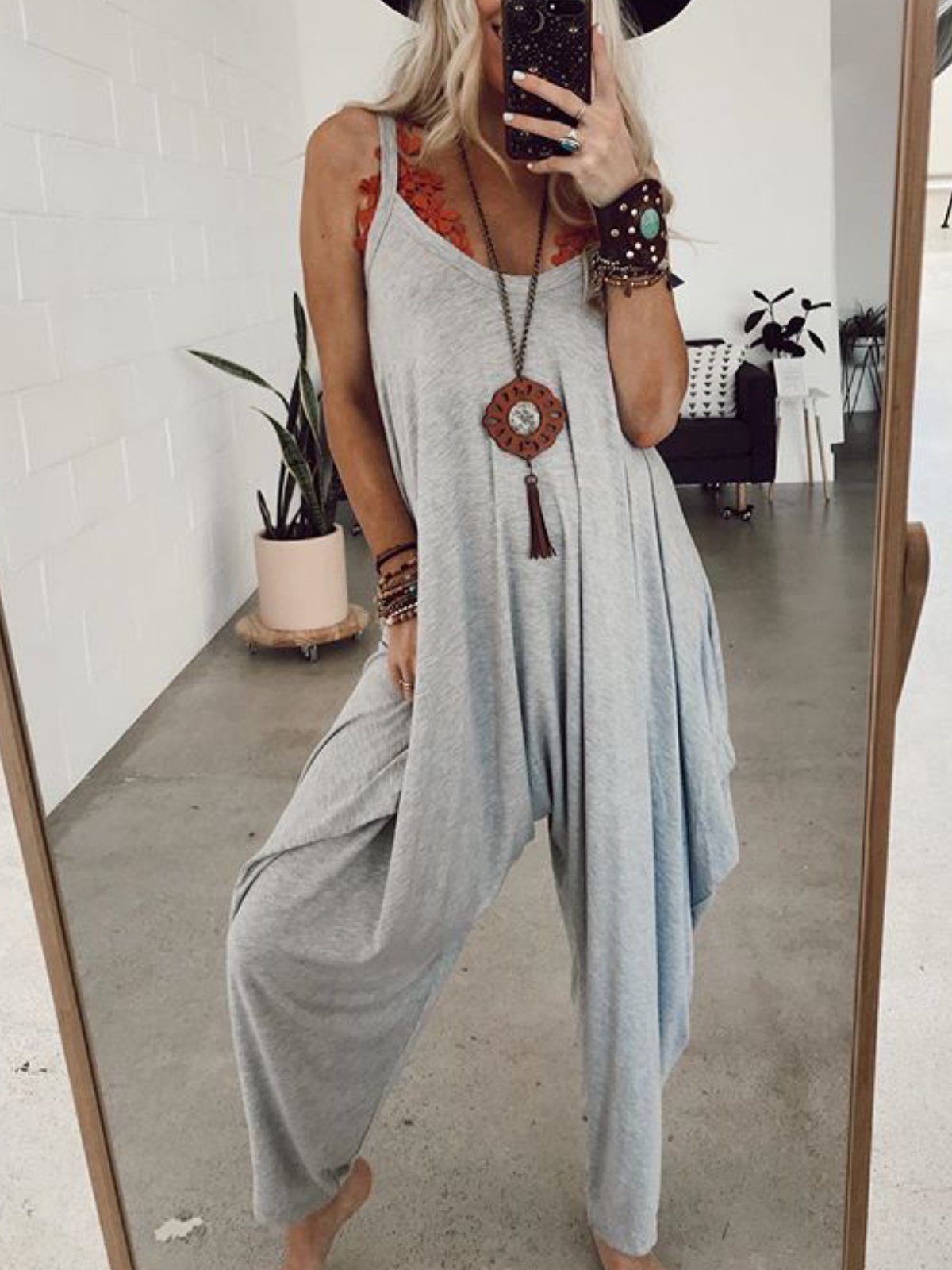 Round Neck Cotton Blends Jumpsuits&rompers