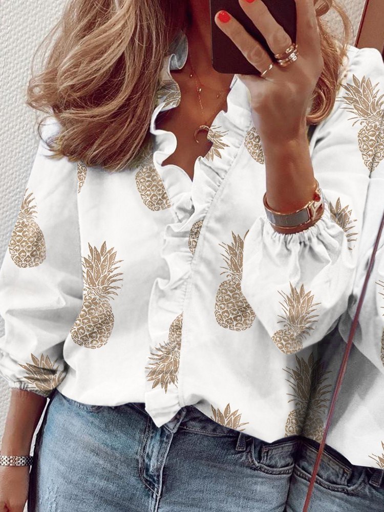 V Neck Loosen Floral Blouses