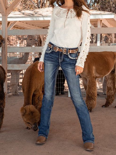 Solid Cotton Blends Loosen Denim&jeans