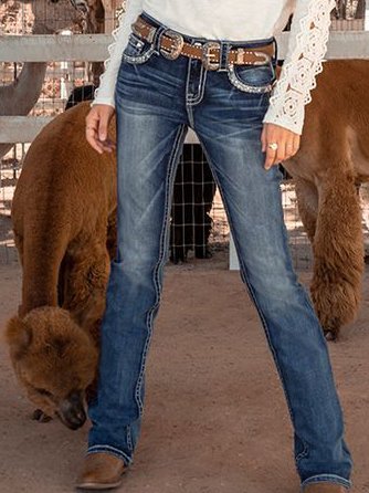 Solid Cotton Blends Loosen Denim&jeans