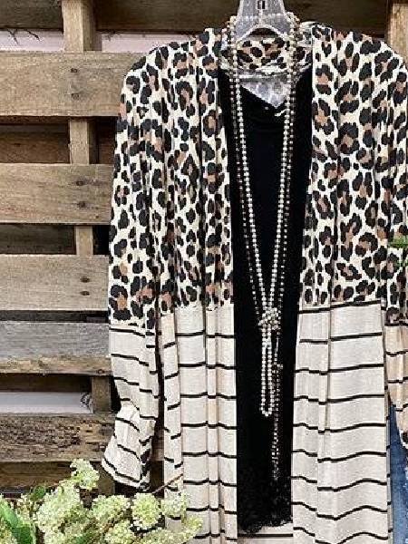 Cotton Casual Leopard Cardigans