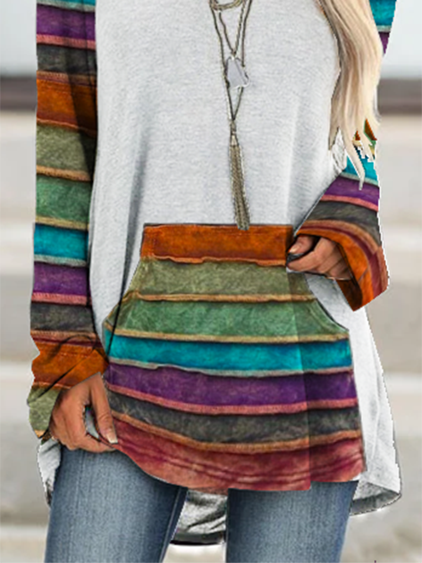 Loosen Raglan Sleeve Striped Round Neck Sweatshirt &pullover