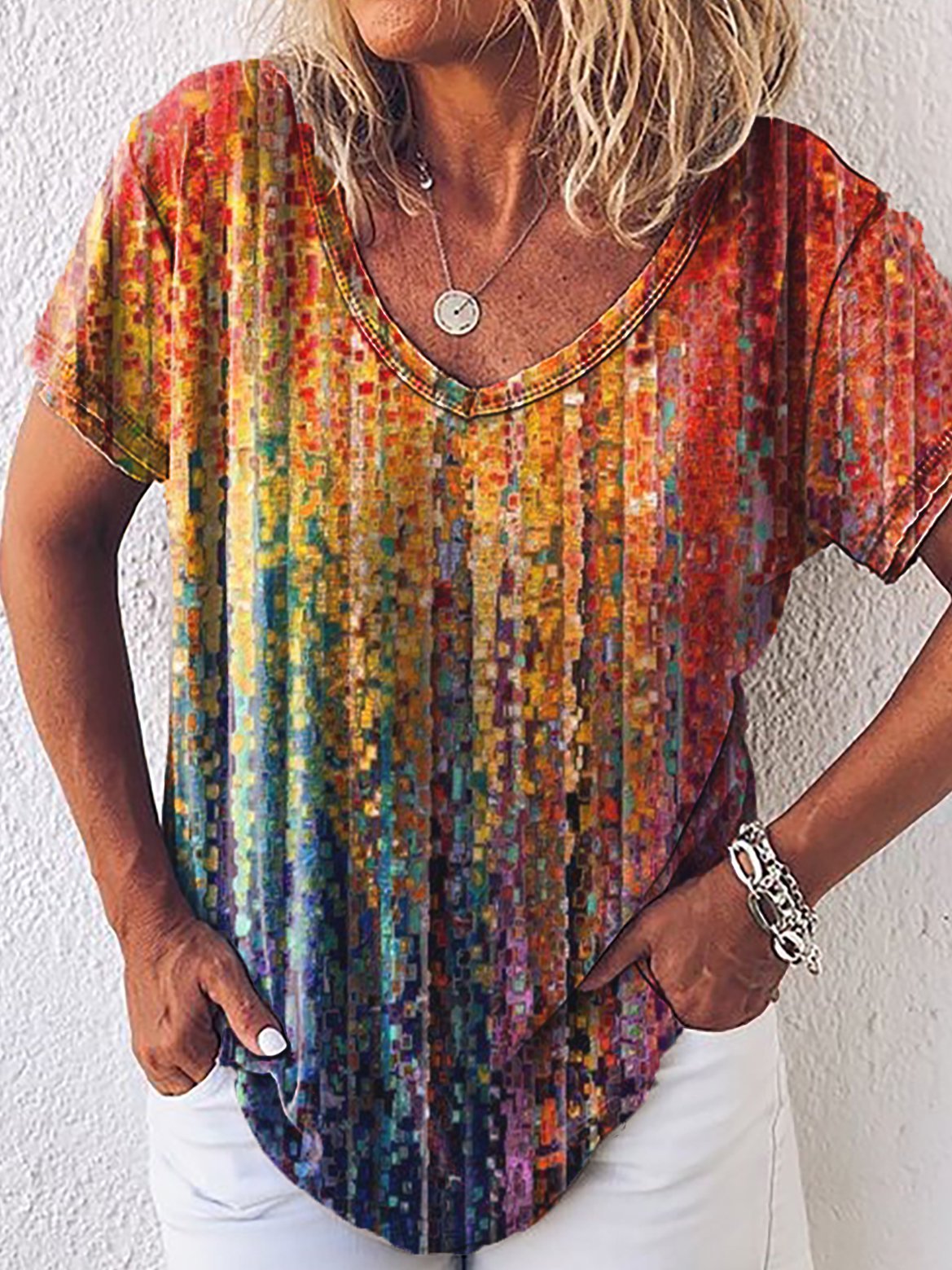 Ombre Loosen V Neck T-shirt