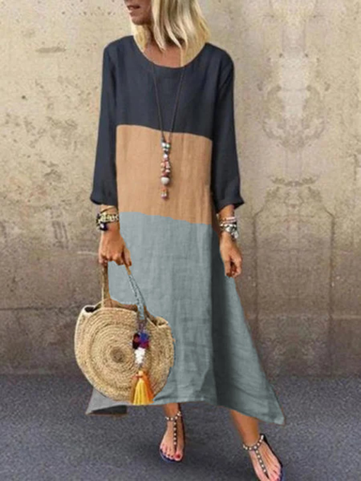 Loosen Casual Linen Maxi Knitting Dress