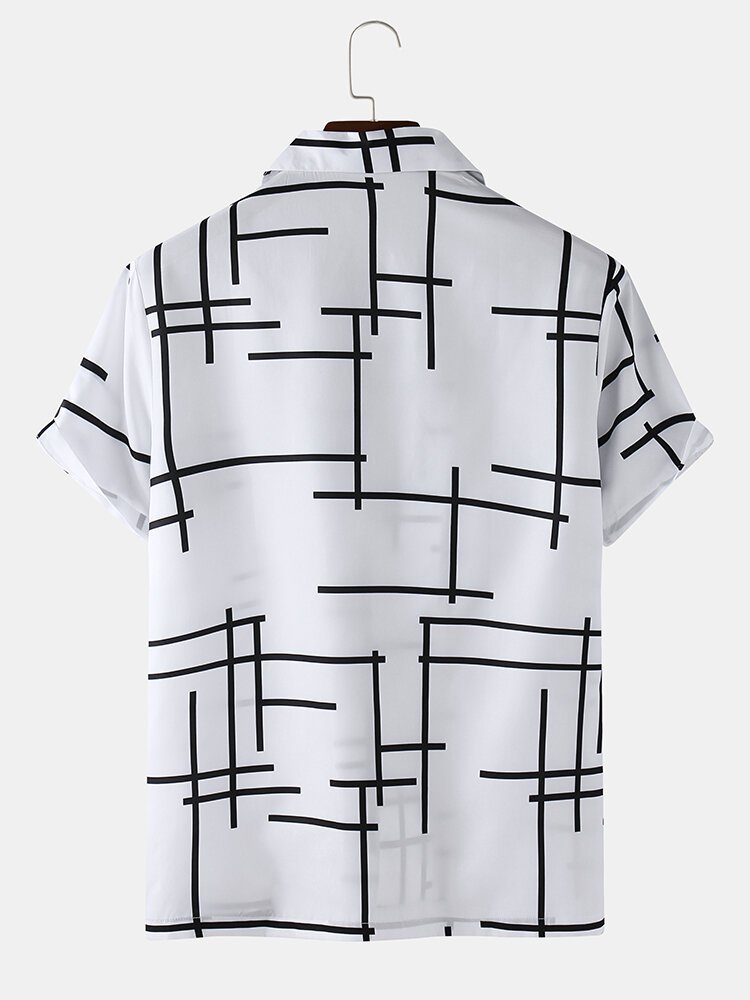 Printed Short Sleeve Cotton Blends Men-Shirts