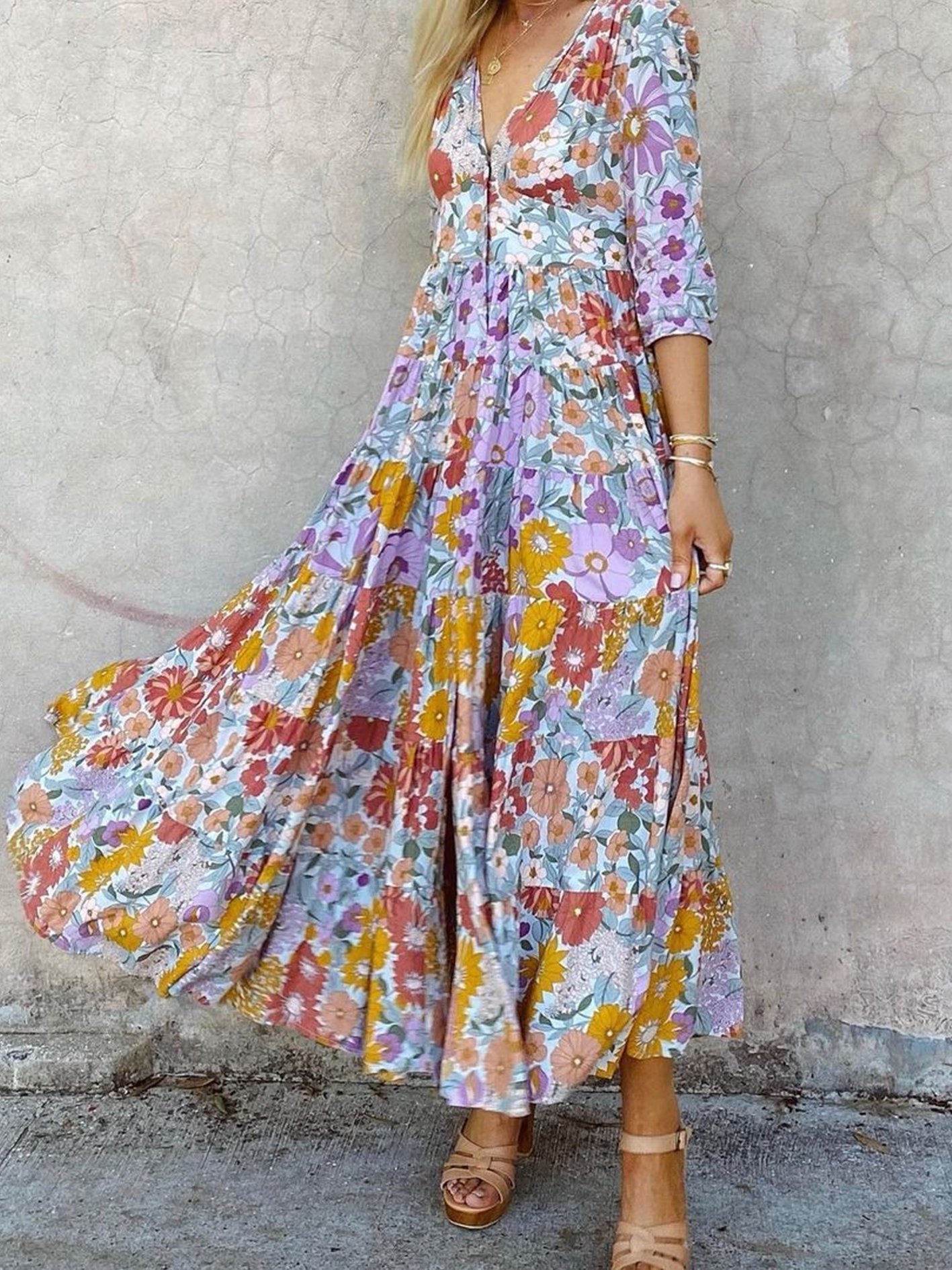 Vacation Floral Floral Weaving Dress