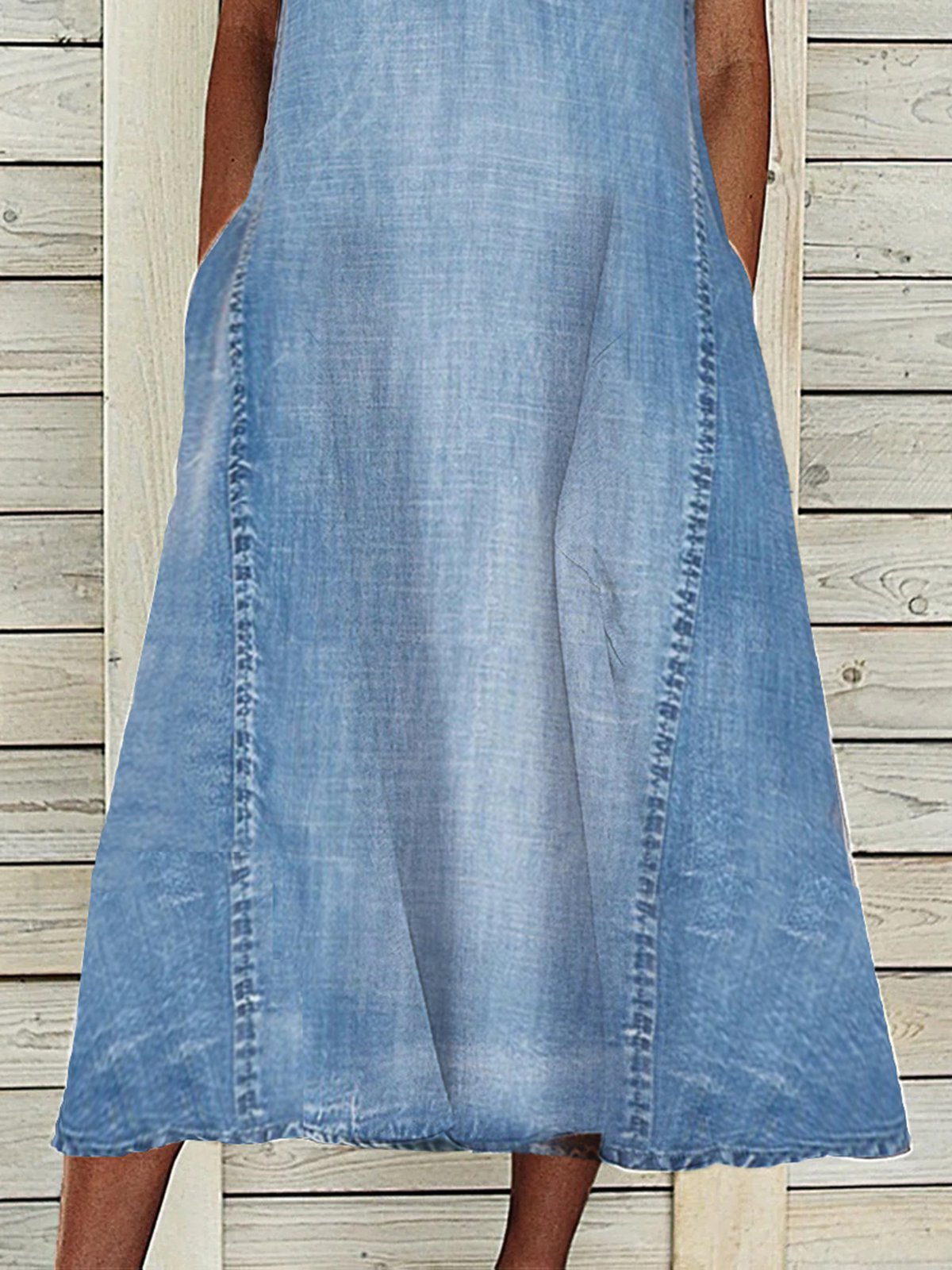 V Neck Casual Denim Midi