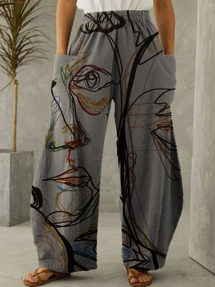 Loosen Pockets Cotton Pants