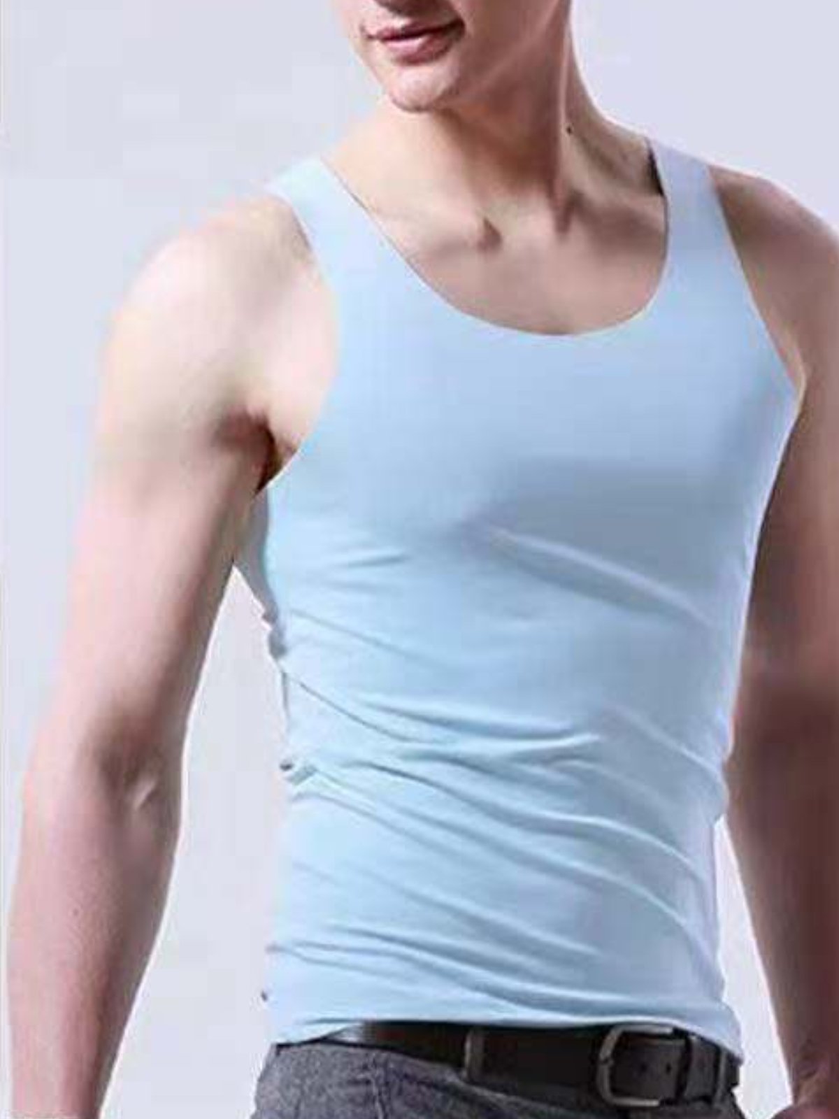 Cotton Blends Sleeveless Scoop Neckline Men-T-Shirts