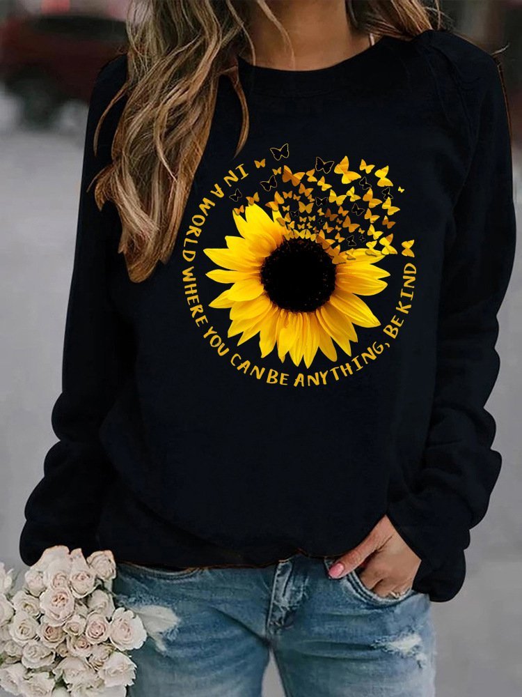 Cotton Blends Sunflower Casual Hoodies & Sweatshirt