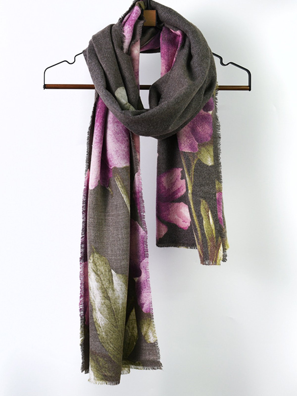 Simple Flower Print Fringed Scarf