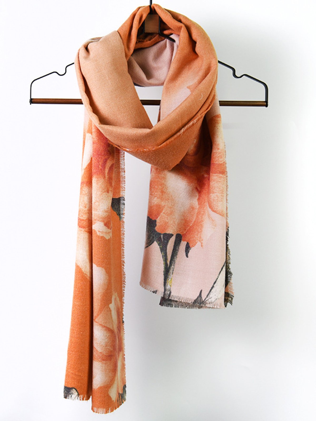 Simple Flower Print Fringed Scarf