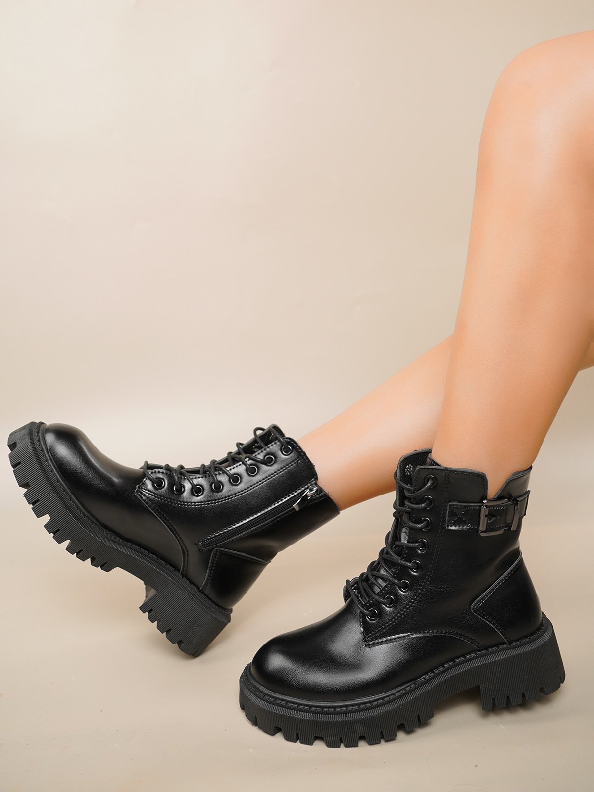 Summer Pu Leather Combat Boots