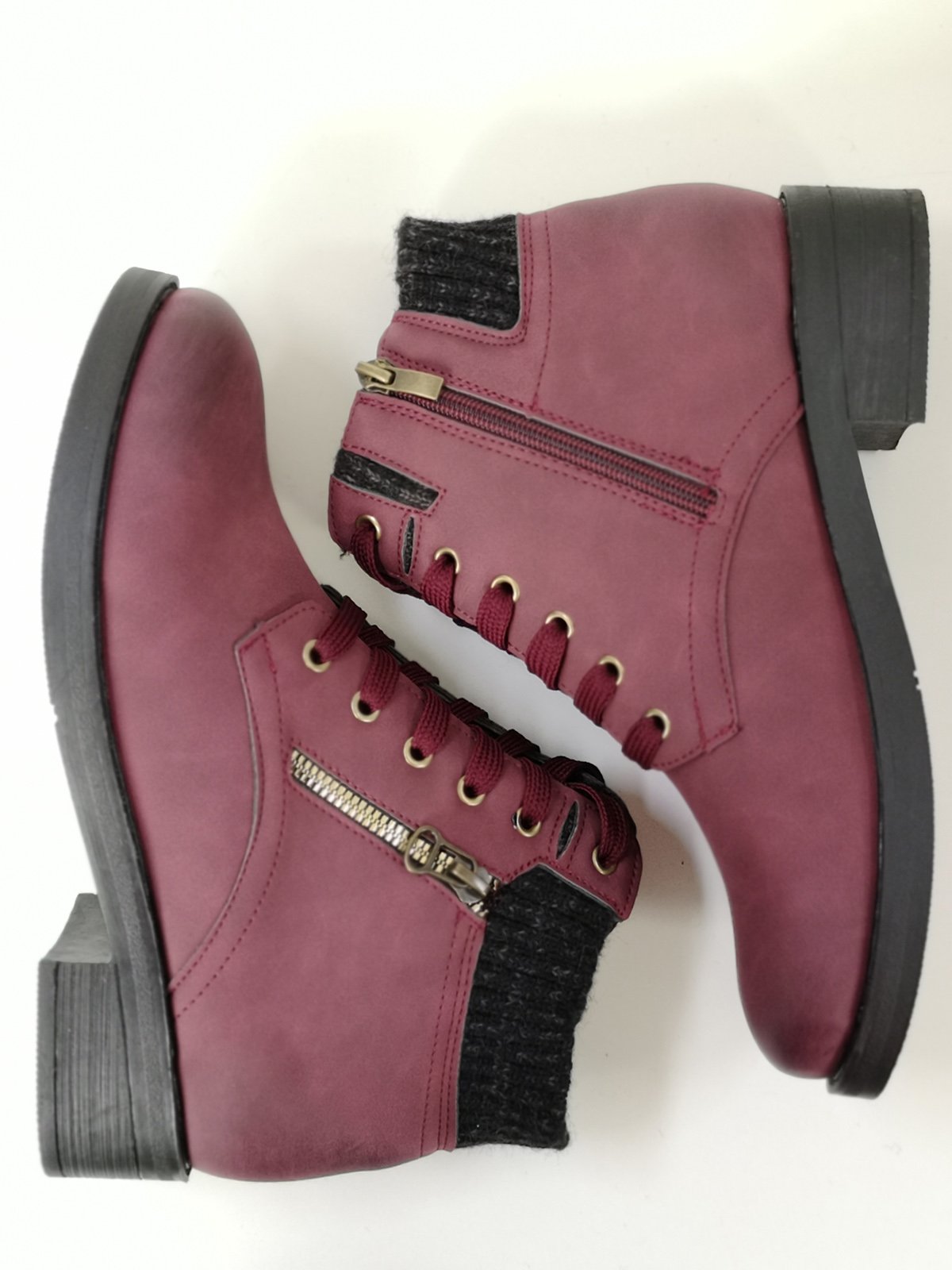 Chunky Heel Pu Leather Ankle Boots