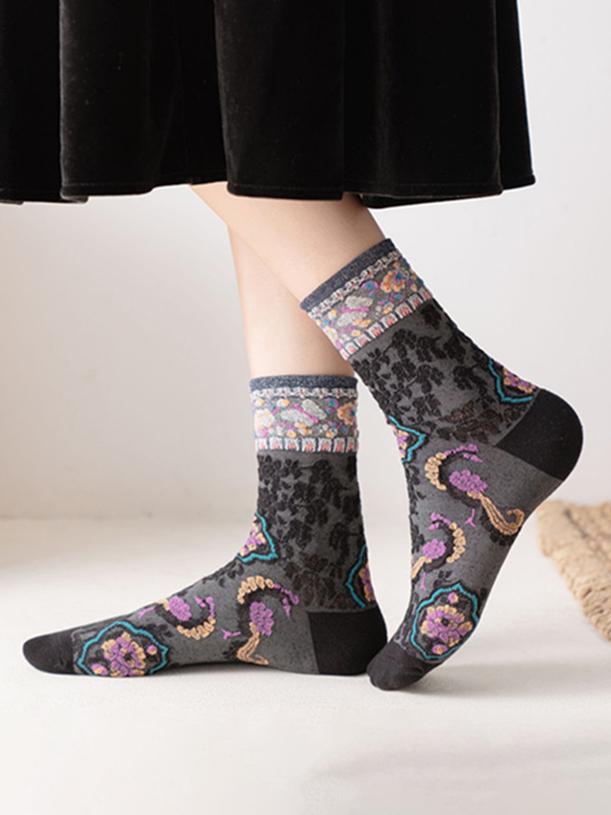 Vintage Embroidered Cotton Socks