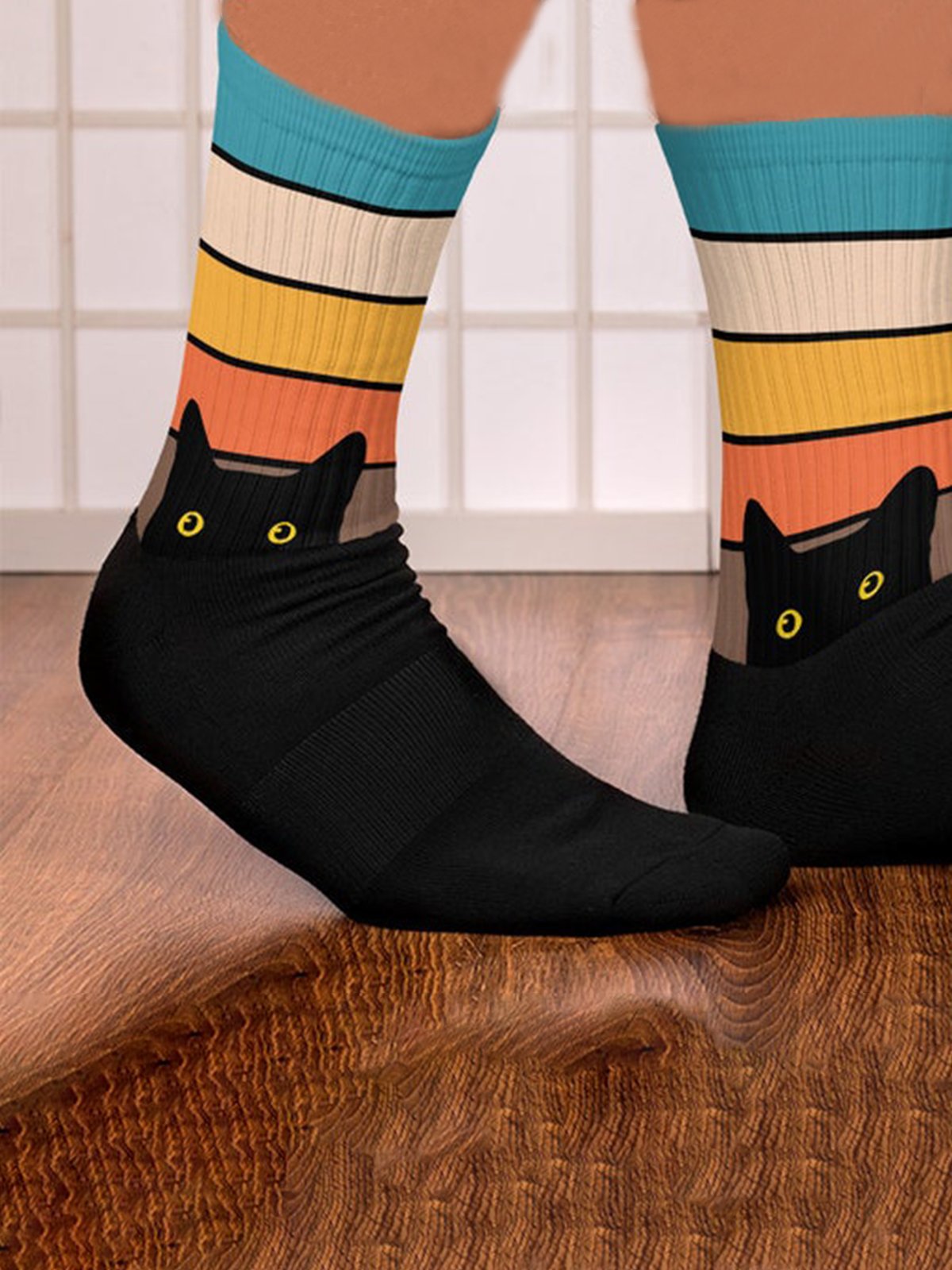 Black Cat Head Color Matching Casual Socks