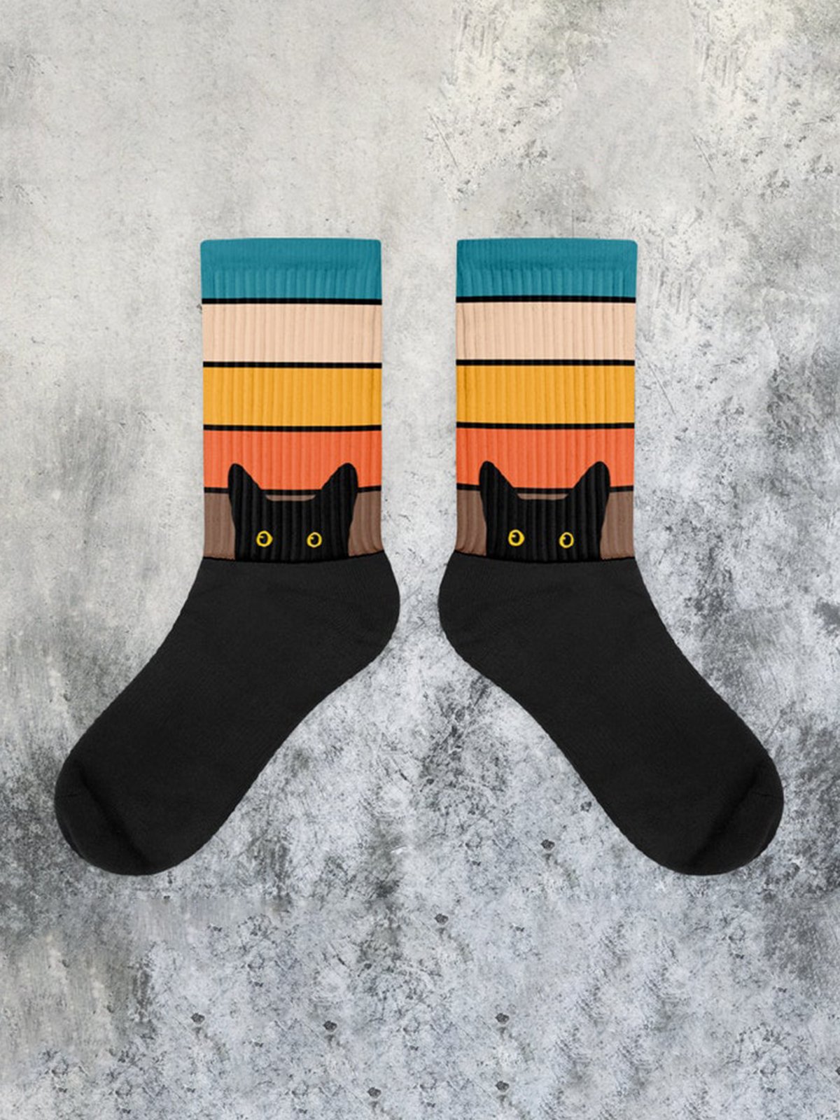 Black Cat Head Color Matching Casual Socks