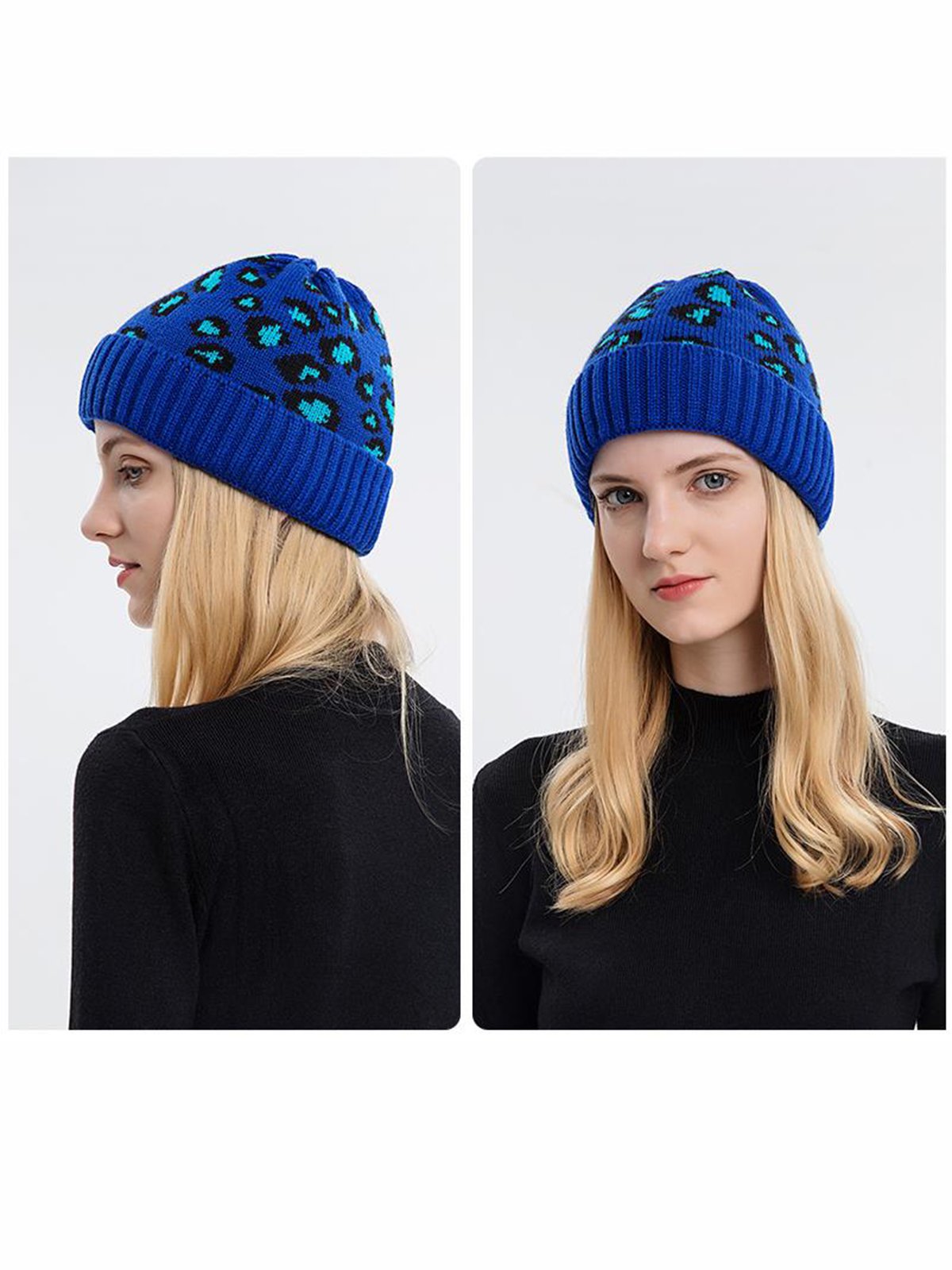 Casual Leopard Print Knitted Warm Hat