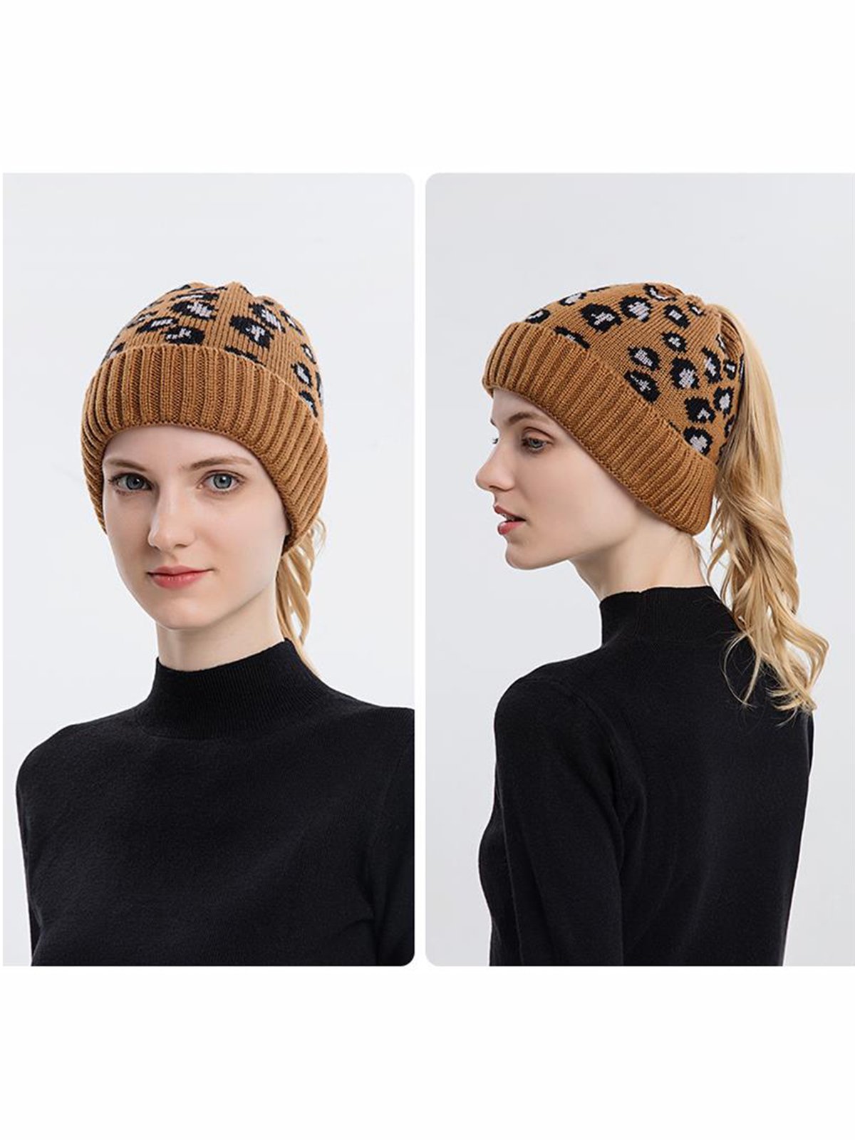 Casual Leopard Print Knitted Warm Hat