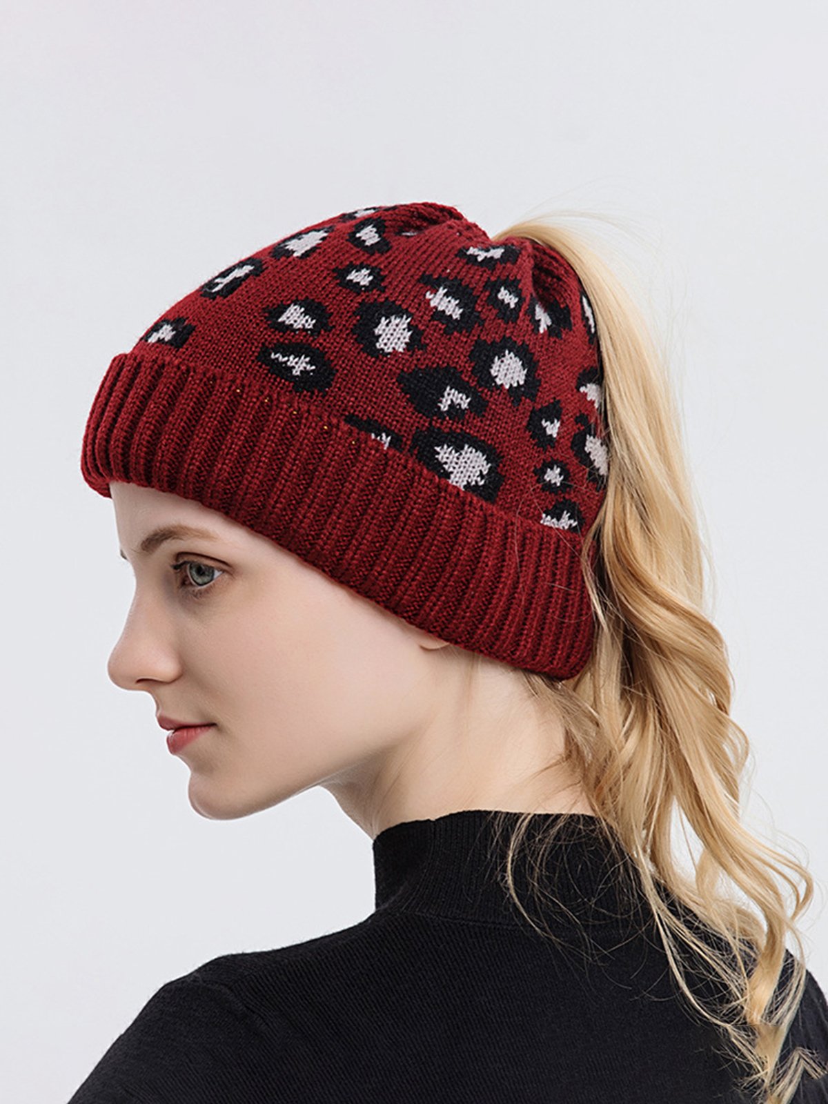 Casual Leopard Print Knitted Warm Hat