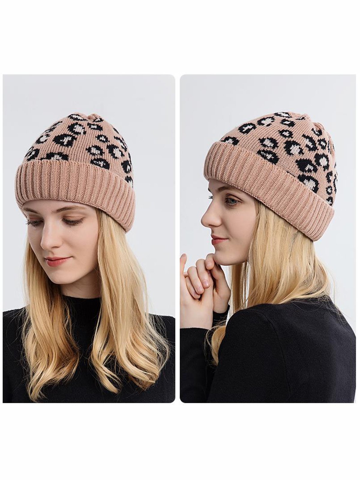 Casual Leopard Print Knitted Warm Hat