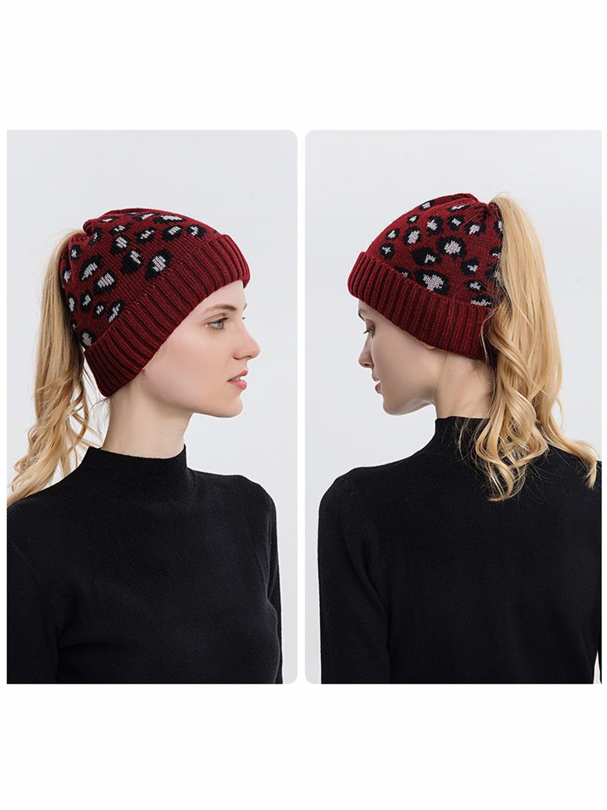 Casual Leopard Print Knitted Warm Hat