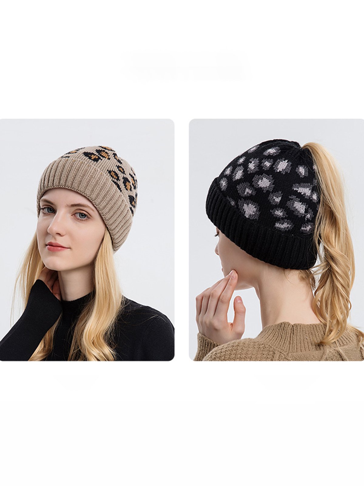 Casual Leopard Print Knitted Warm Hat