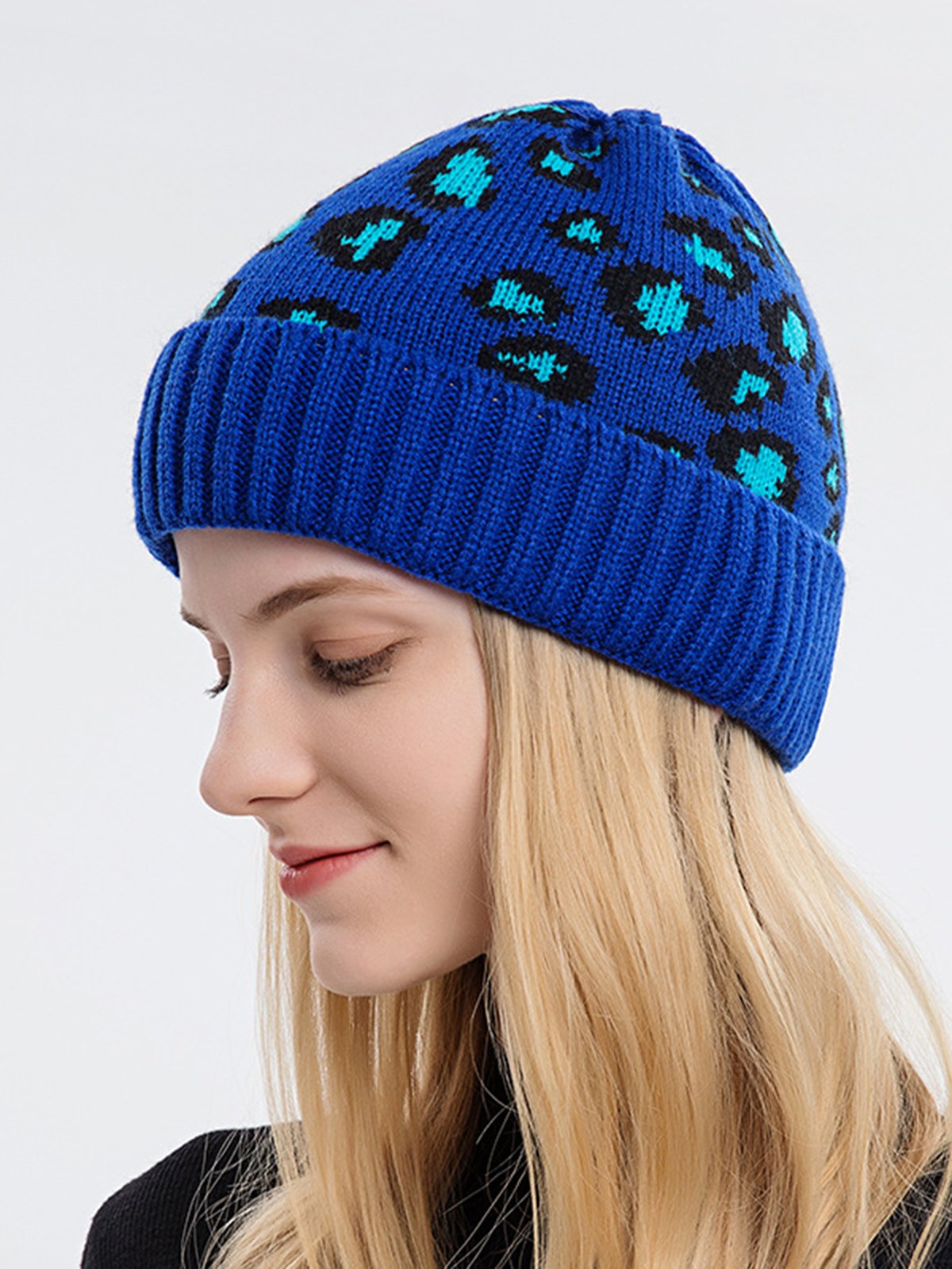 Casual Leopard Print Knitted Warm Hat