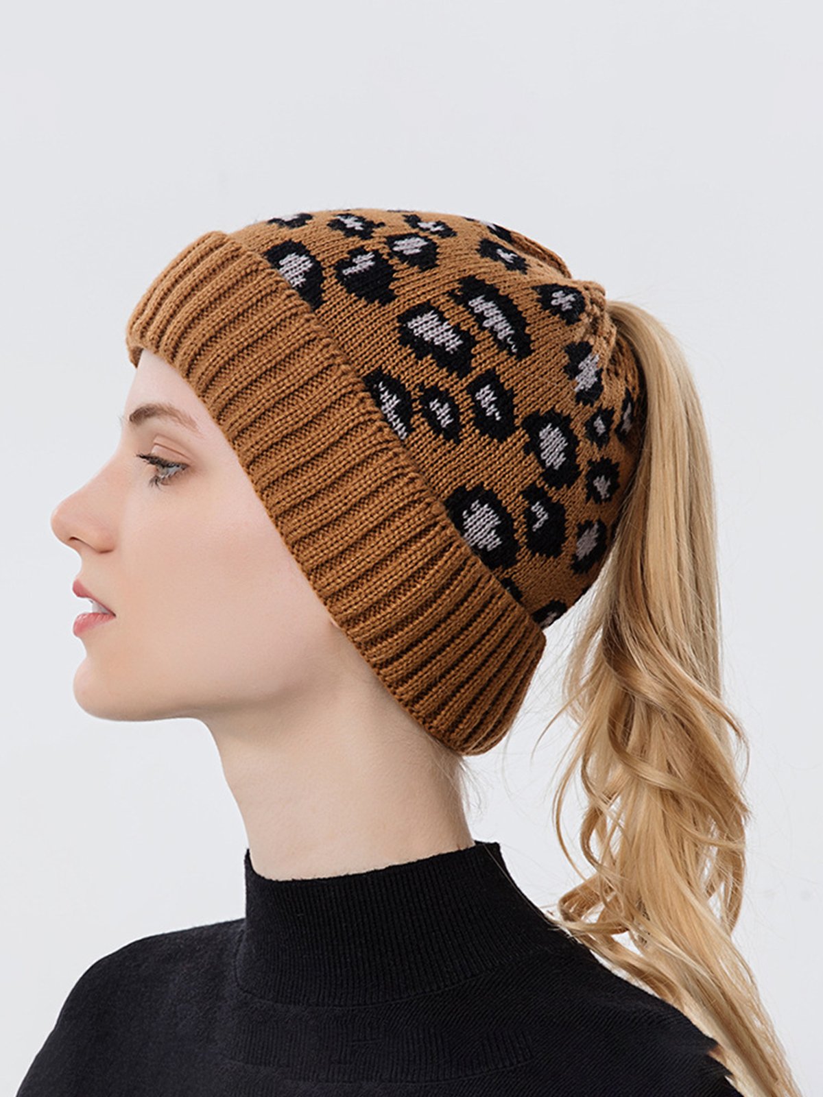 Casual Leopard Print Knitted Warm Hat