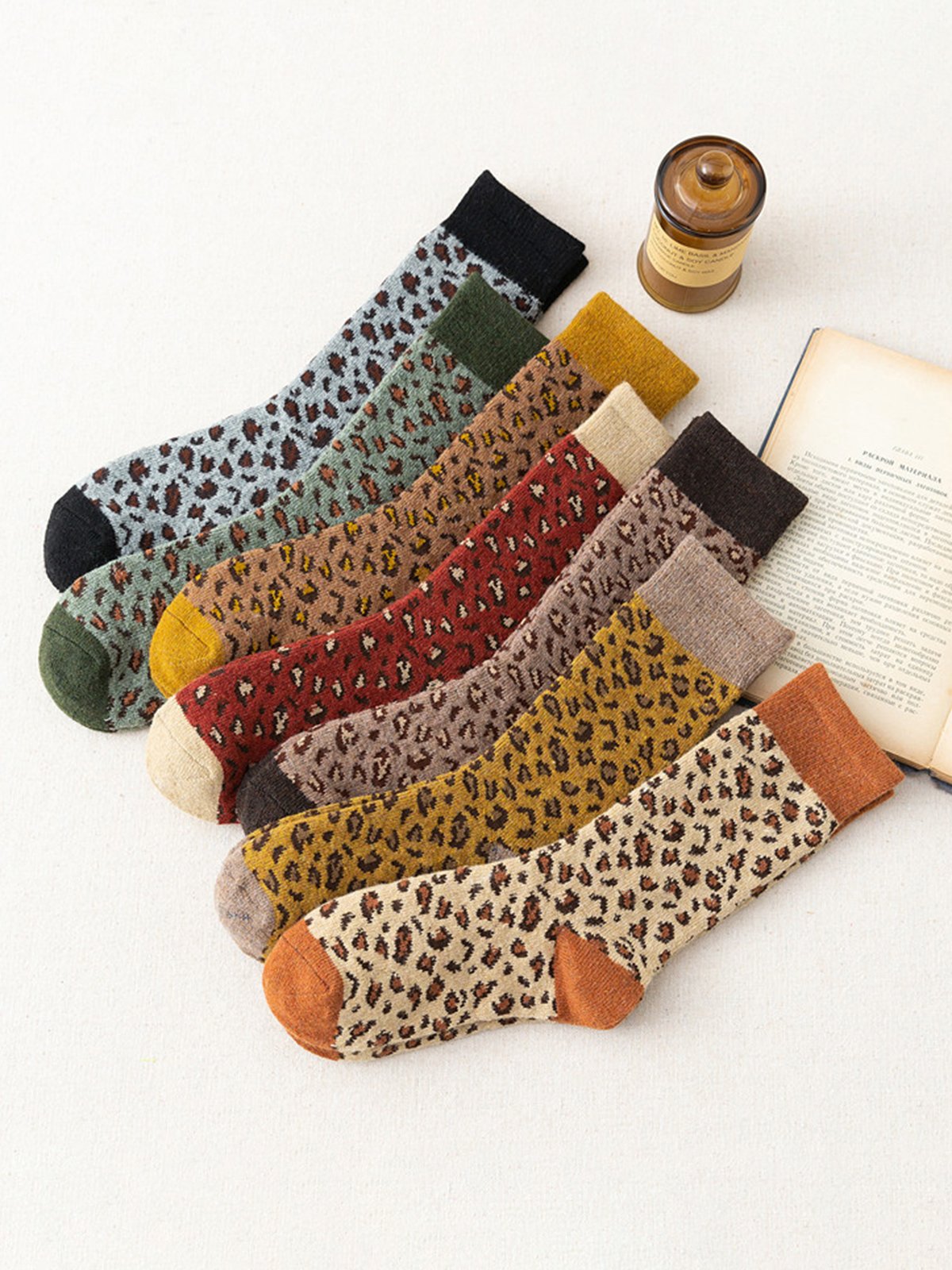 Wool Leopard Striped Thermal Socks