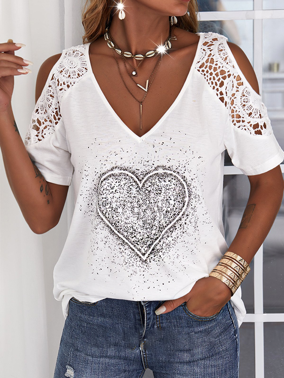 Hollow Out Cotton Blends Casual Top