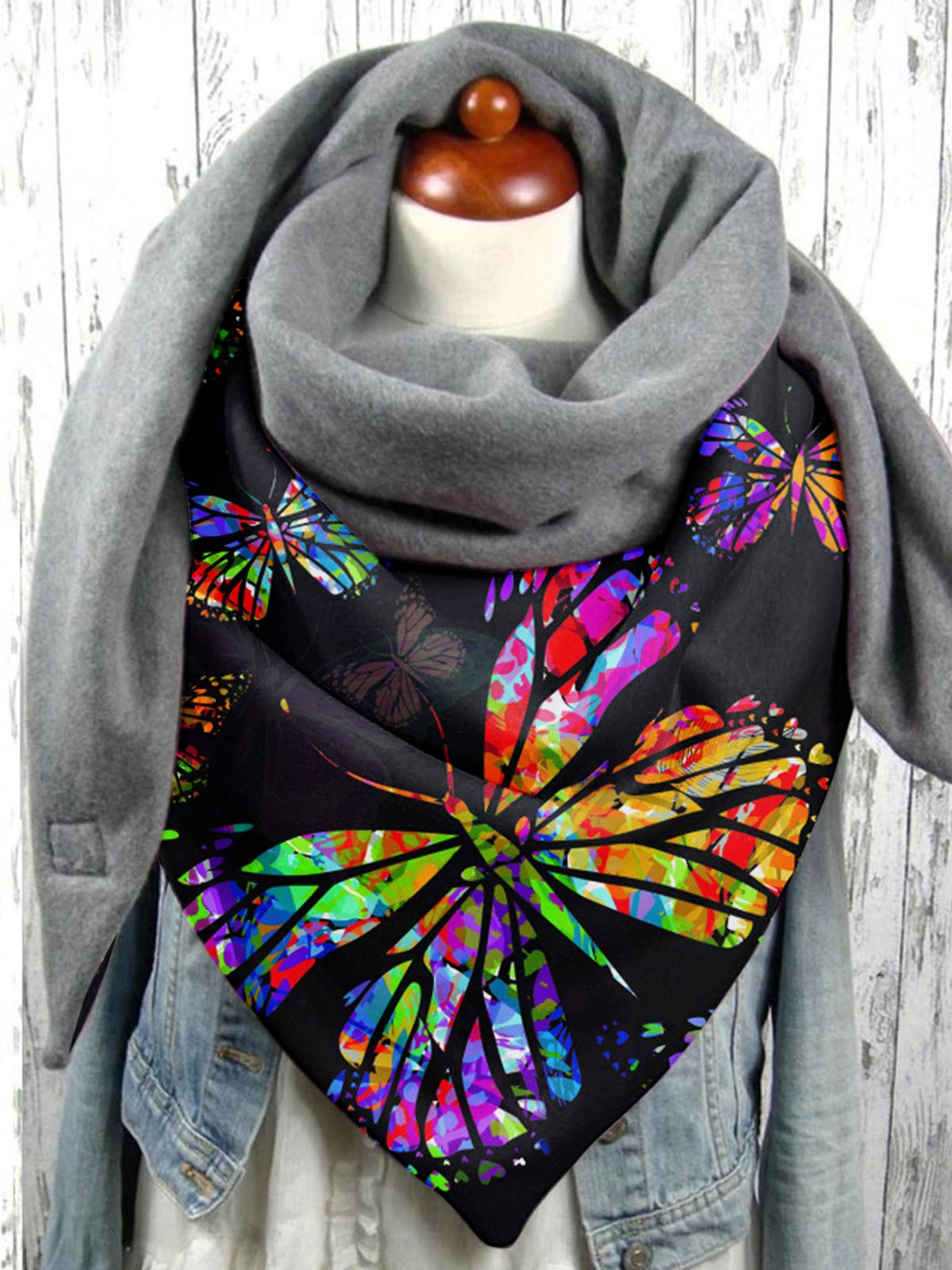 Simple Butterfly Print Warm Triangle Scarf