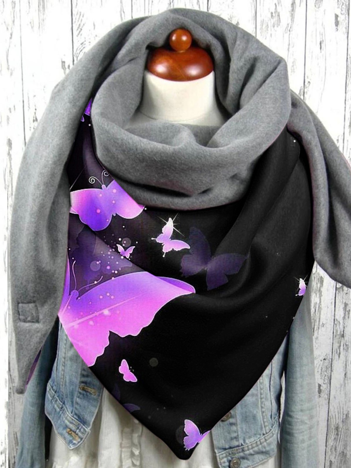 Vintage Butterfly Print Warm Triangle Scarf