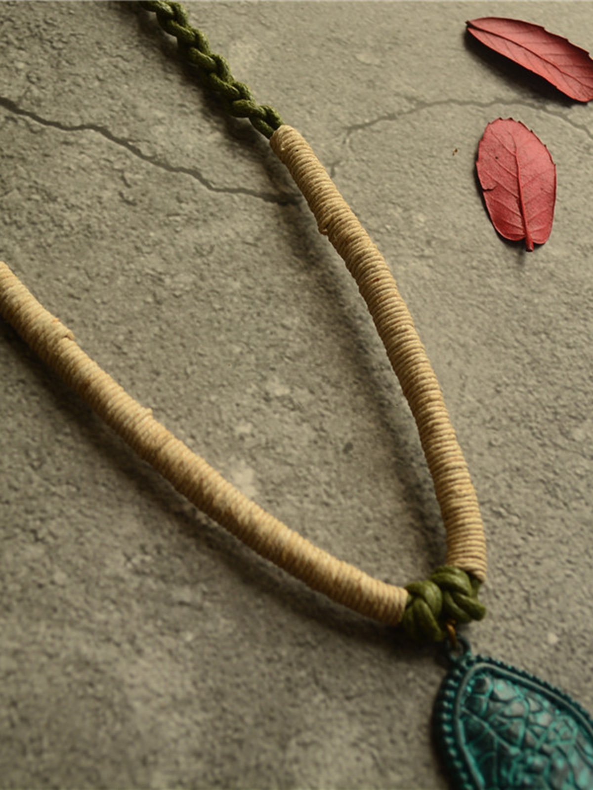 Vintage Cotton Rope Braided Copper Pendant Necklace