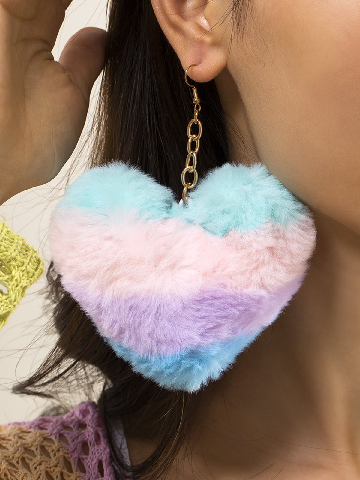 Rainbow Color Plush Love Earrings